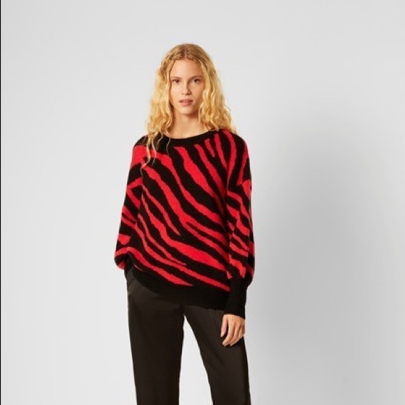 French Connection TIGER JACQUARD CREW NECK SWEATER. Pink and black. Winter warm - Picture 4 of 13